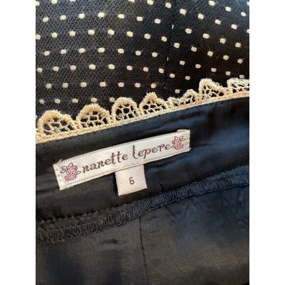 Nanette Lepore Y2K Secretary Black Ivory Polka Dot Aline Lace Wool Work Skirt 6 - Picture 6 of 7
